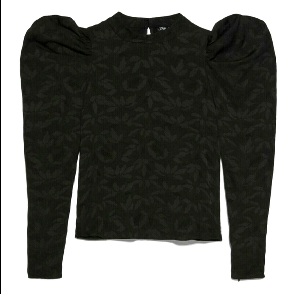 🔥Zara JACQUARD Floral PUFF Sleeve BLOUSE - Picture 5 of 8